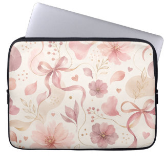 Coquette-Rosa-Blumen-Schleifen-Laptop-Hülle Laptopschutzhülle