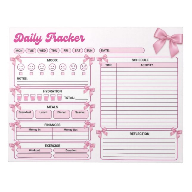 Coquette Rosa Bogen Tages-Tracker Notizblock (Vorderseite)