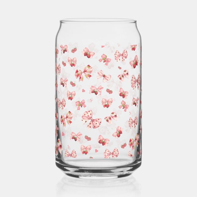 Coquette rosa Bow mit Erdbeeren Kann Glass Dosenglas (Vorderseite)