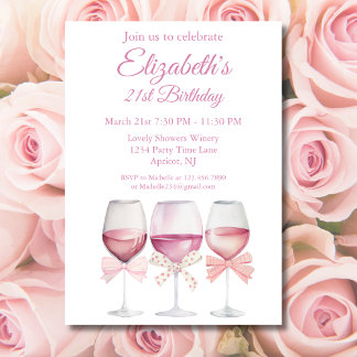 Coquette Rosa Bows und Wein 21. Geburtstag Einladung