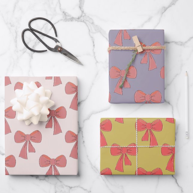 Coquette rosa, handgezogenes Bugmuster Geschenkpapier Set (Vorderseite)