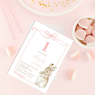 Coquette Rosa Hase Mädchen 1. Geburtstag Einladung