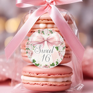 Coquette Rosa Schleife Floral Vintage Sweet 16 Runder Aufkleber