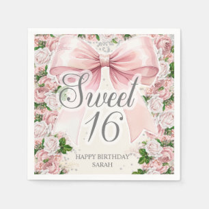 Coquette Rosa Schleife Floral Vintage Sweet 16 Serviette