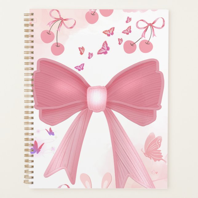 Coquette Rosa Schleife und Kirschen Ästhetik Colla Planer (Vorderseite)