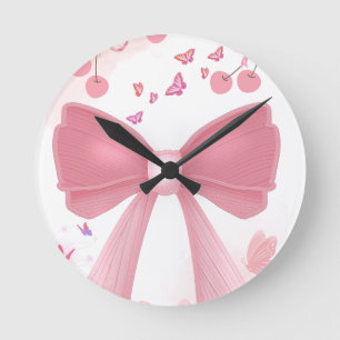 Coquette Rosa Schleife und Kirschen Ästhetik Colla Runde Wanduhr