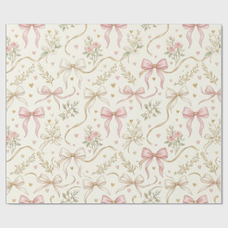Coquette Rosa Schleife & Vintage Botanisches Gesch Geschenkpapier