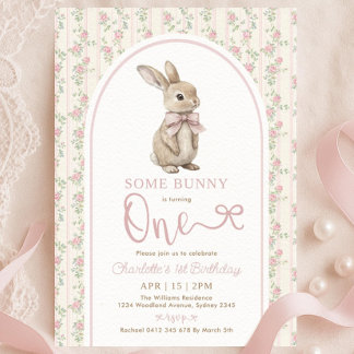 Coquette Rosa Schleifen-Hase 1. Geburtstagseinladu Einladung