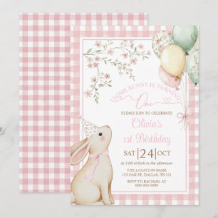 Coquette Rosa Schleifen-Hasen-Mädchen 1. Geburtsta Einladung