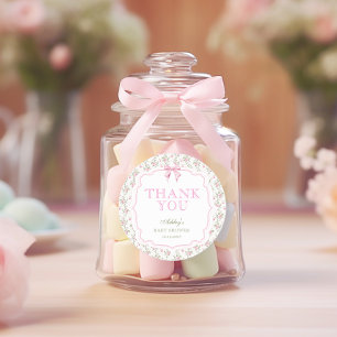 Coquette Rosa Schleifen Mädchen Baby Shower Dankes Runder Aufkleber
