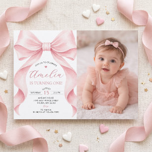 Coquette Rosa Schleifen Mädchen Geburtstagsfeier F Einladung