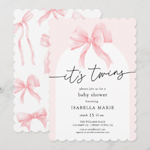 Coquette-Rosa-Schleifen-Zwillinge-Baby-Party Einladung