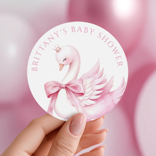 Coquette Rosa Schwan Prinzessin Baby Shower Aufkle Runder Aufkleber