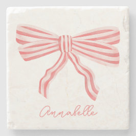 Coquette Rosa Streifen Bow Steinuntersetzer