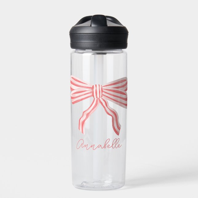 Coquette Rosa Streifen Bow Trinkflasche (Vorderseite)