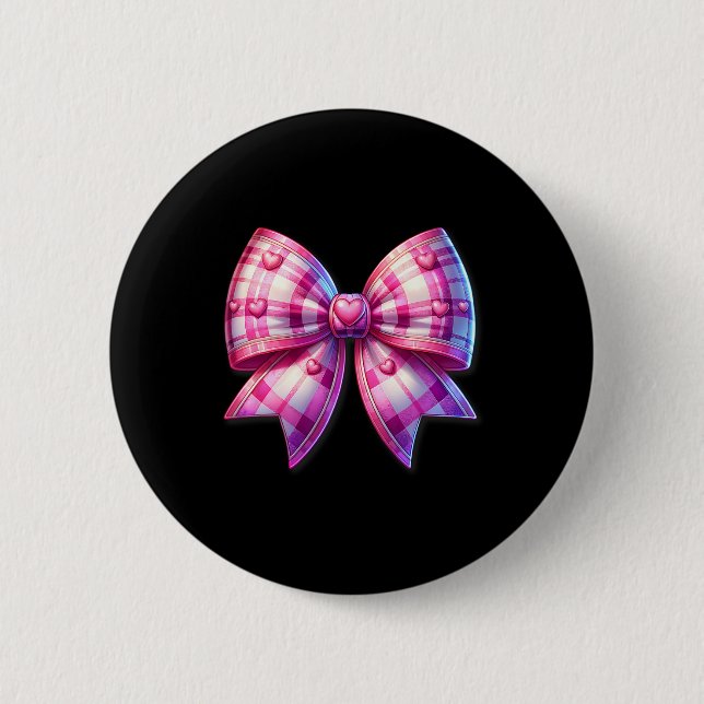 Coquette Rosa und Weiß Bow Karierte Valentine Bow  Button (Vorderseite)