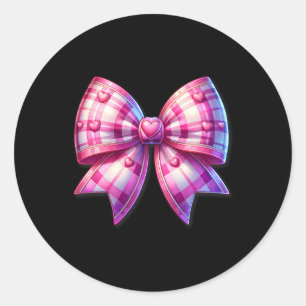 Coquette Rosa und Weiß Bow Karierte Valentine Bow Runder Aufkleber