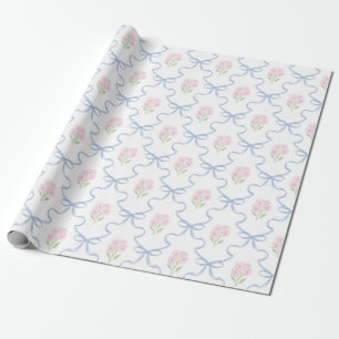 Coquette Rosa Vergissmeinnicht Blaue Bogen Trellis Geschenkpapier