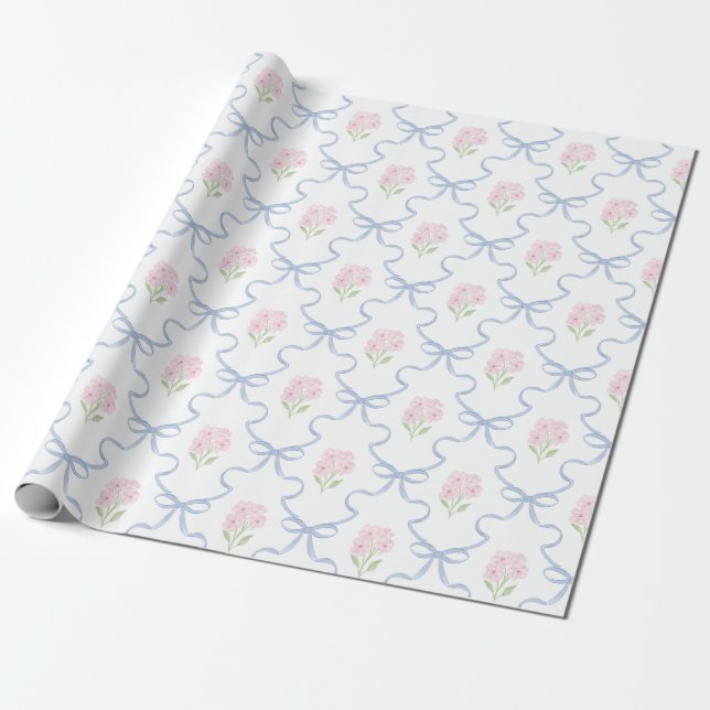 Coquette Rosa Vergissmeinnicht Blaue Bogen Trellis Geschenkpapier (Ungerollt)