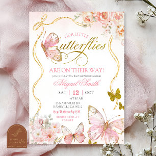 Coquette Rosa Zwillings-Schmetterlinge Baby Shower Einladung