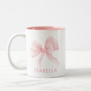 Coquette-Rosafarbene Schleife Name Zweifarbige Tasse