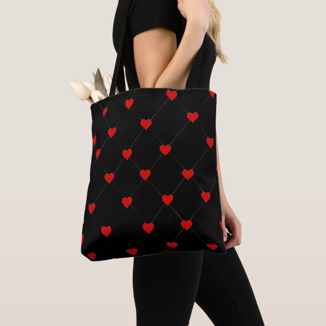 Coquette-Rot-Herzen-Muster-Canvas-Tasche (Von Nahem)