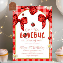 Coquette-Rot-Schleife-Lovebug-Erstgeburtstagseinla