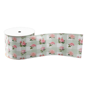 Coquette Sage Gingham & Roses Ripsband