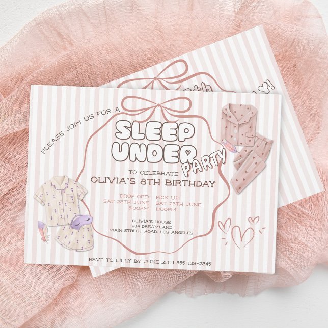 Coquette Schlaf unter Party rosa Streifen Geburtst Einladung (Von Creator hochgeladen)