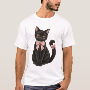 Coquette-Schwarze Katze mit Perlen Süße Pastell-Ha T-Shirt