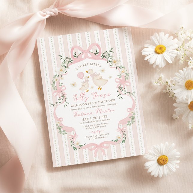 Coquette Silly Goose Pink Bow Girl Baby Shower Einladung (Von Creator hochgeladen)