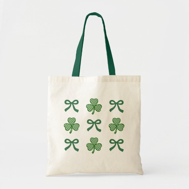 Coquette St. Patrick's Day Green Ribbons & Clovers Tragetasche (Vorne)