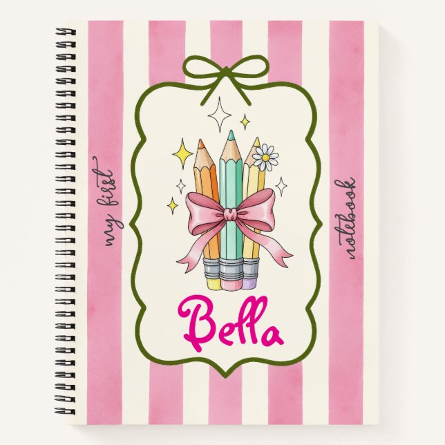 Coquette Stifte Design Pink Streifen Notebook Notizbuch (Vorderseite)