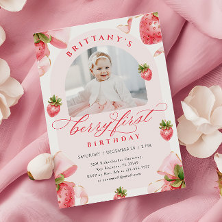 Coquette Strawberry 1. Geburtstag Einladung