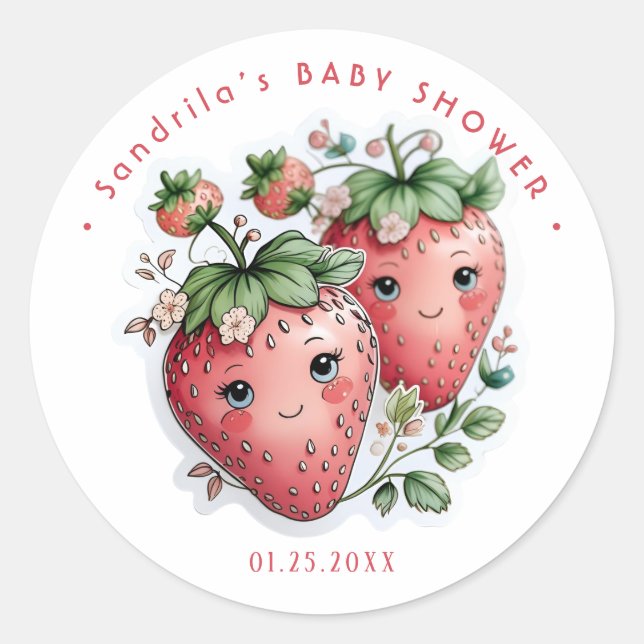 Coquette Strawberry Baby Shower  Runder Aufkleber (Vorderseite)