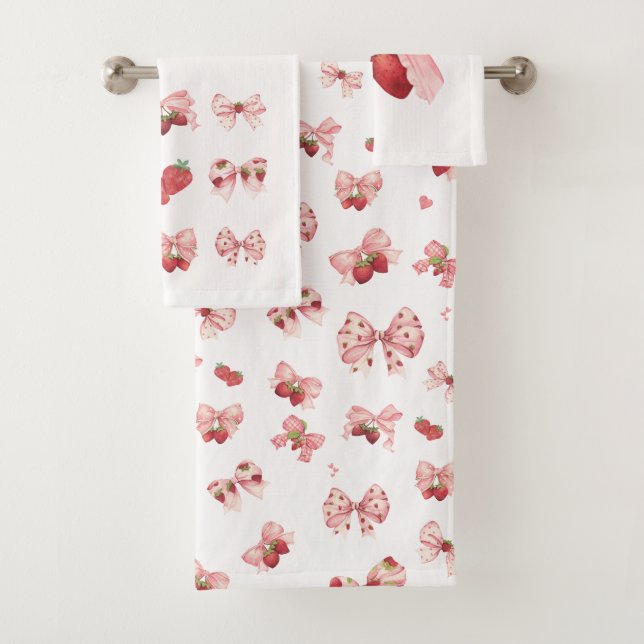 Coquette Strawberry & Bow Towel Set (3 Pieces)  (Insitu)