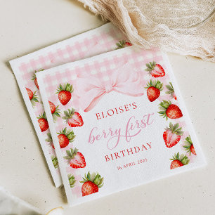 Coquette Strawberry Erster Geburtstag Serviette