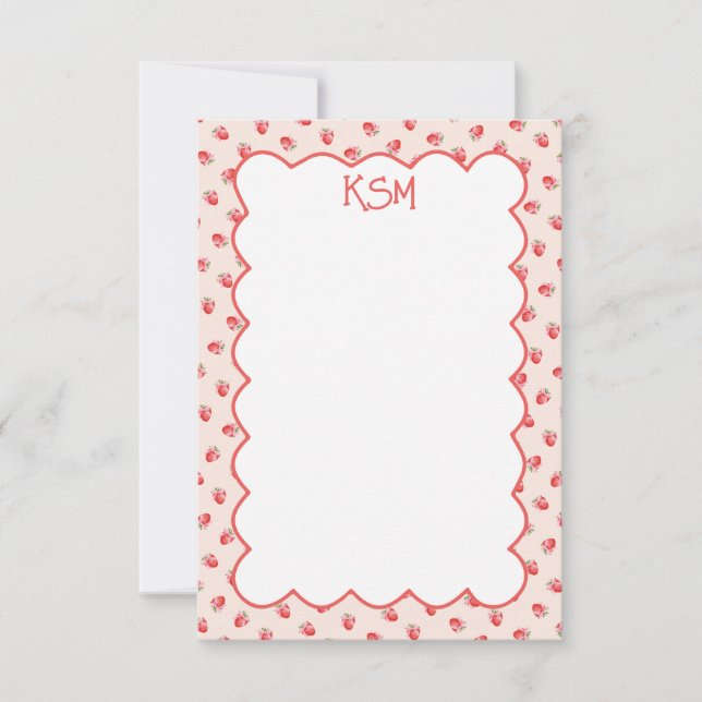 Coquette Strawberry Monogram Stationery Dankeskarte (Vorderseite)