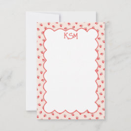 Coquette Strawberry Monogram Stationery Dankeskarte