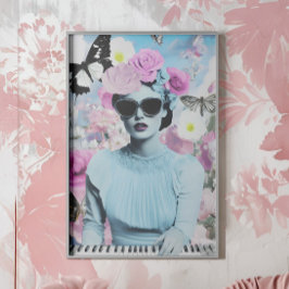 Coquette Style Pink und Blue Retro Pop Kunstgaleri Poster