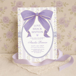 Coquette Sweet 16 Lila Bow Floral Geburtstag Einladung