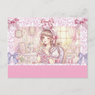 Coquette Tea Time – Pastel Ribbon Feiertagspostkarte