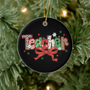 Coquette Teacher Christmas Crayon Frohe Weihnachte Keramik Ornament