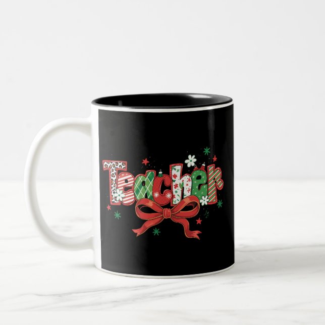 Coquette Teacher Christmas Crayon Frohe Weihnachte Zweifarbige Tasse (Links)