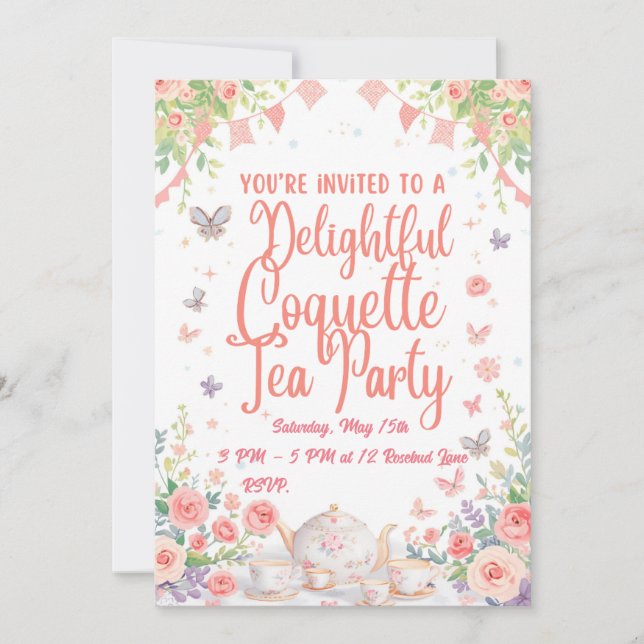 Coquette-Teeparty-Einladung Einladung (Vorderseite)