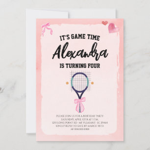 Coquette-Tennis-Geburtstagsfeier mit rosa Schleife Einladung