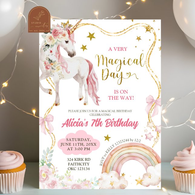 Coquette Unicorn Magical Day Girl Birthday Einladung (Von Creator hochgeladen)