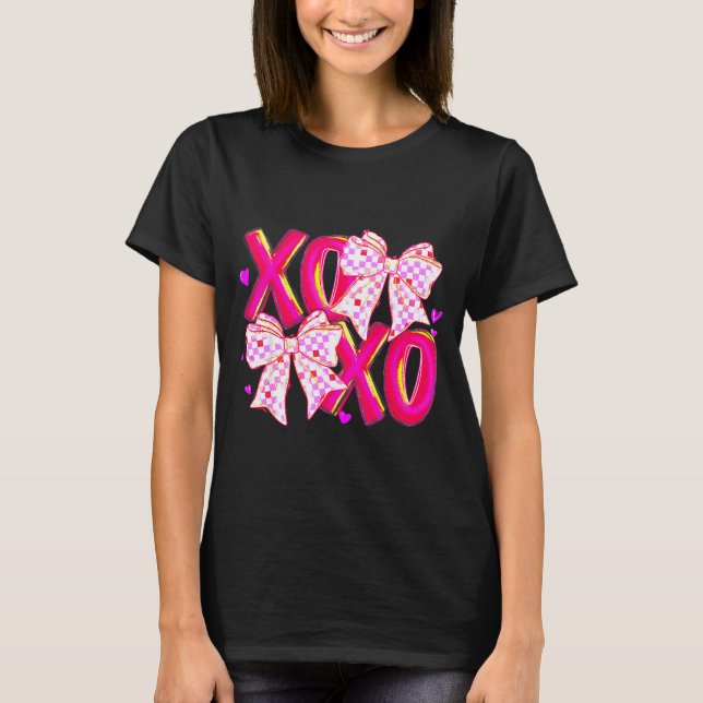 Coquette Valentine Xoxo Funny Valentine Bow Hearts T-Shirt (Vorderseite)