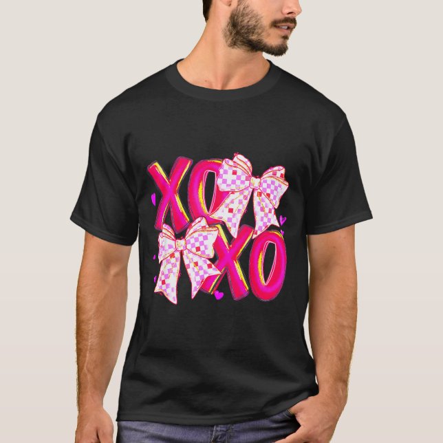 Coquette Valentine Xoxo Funny Valentine Bow Hearts T-Shirt (Vorderseite)