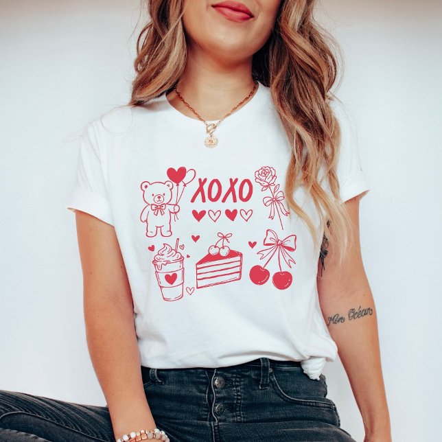 Coquette Valentine XOXO Teddy Bear & Cherries T-Shirt (Von Creator hochgeladen)